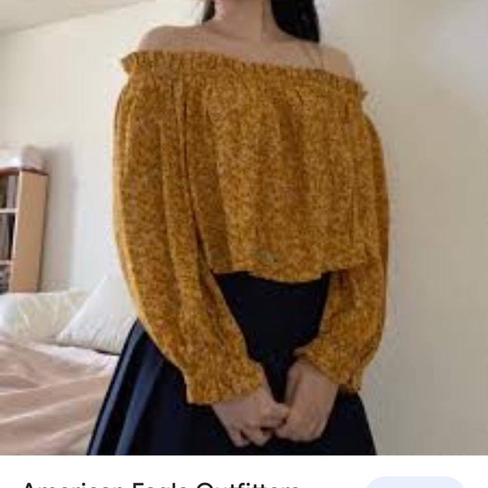 American Eagle Floral Blouse Top Boho Ruffled Yellow Boho Print top